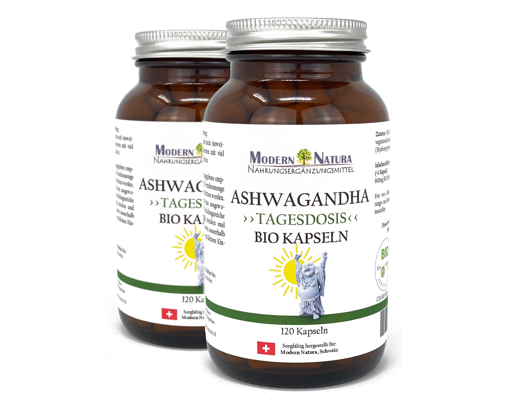 BIO Ashwagandha Doppelpack (2x 120 Kapseln) Vegan & Glutenfrei - Mit reinem Ashwagandha Pulver